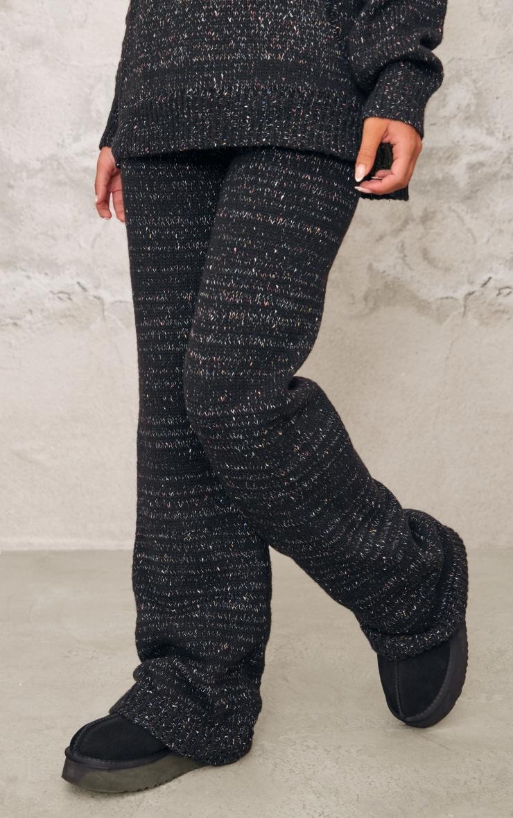 Black Space Dye Knitted Wide Leg Trousers Product Image