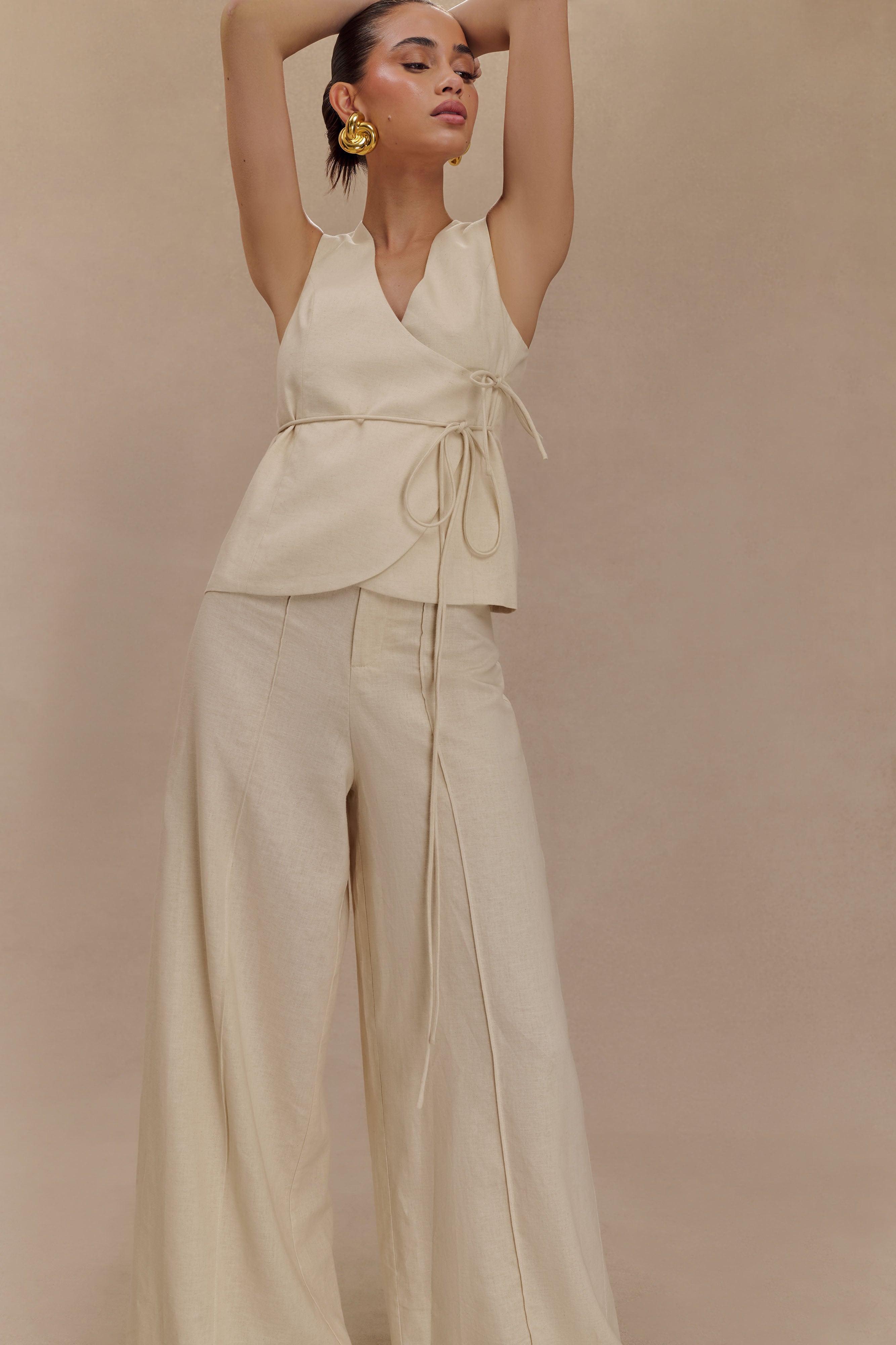 Brandi Linen Straight Leg Pant - Wheat Marle Product Image