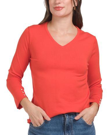 Pima Cotton Blend Classic V Sweater for Women | Cotton/Nylon Product Image