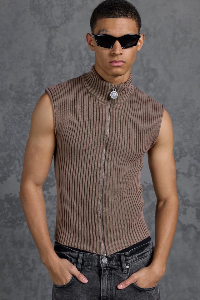 P-Star Muscle Fit Acid Wash Sleeveless Rib Knit Sweater | boohooMAN USA Product Image