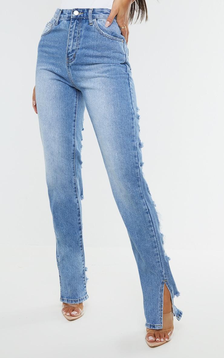 Light Blue Wash Ripped Back Split Hem Jeans Product Image