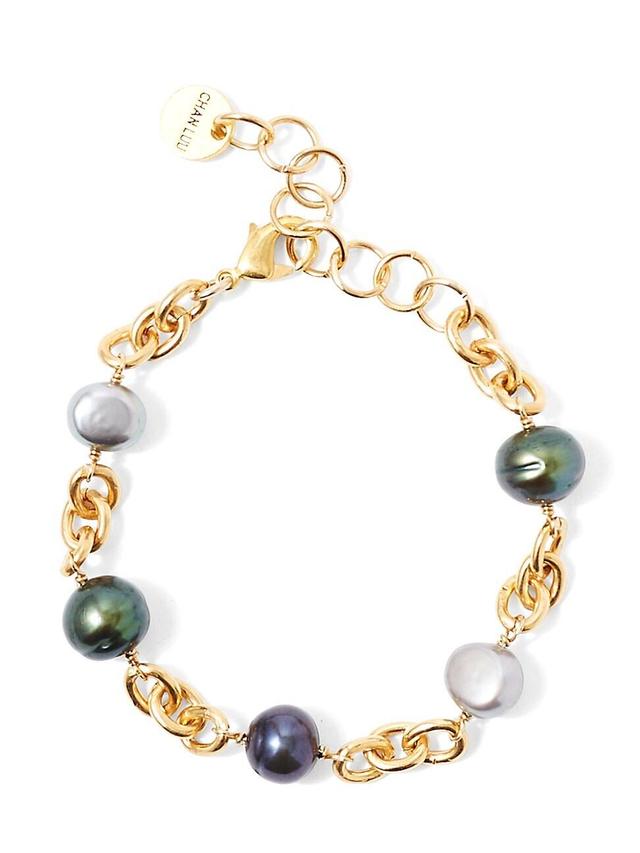 Womens 18K-Gold-Plated & Cultured Freshwater Pearl Chain Bracelet Product Image