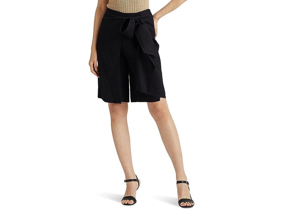 LAUREN Ralph Lauren Tie Front Linen-Blend Twill Shorts (Black) Women's Clothing Product Image