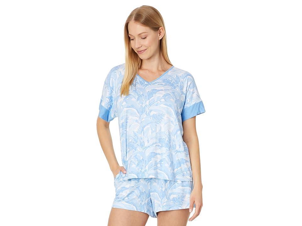 Tommy Bahama Short Sleeve Short PJ Set White Palm) Women's Pajama Sets Product Image