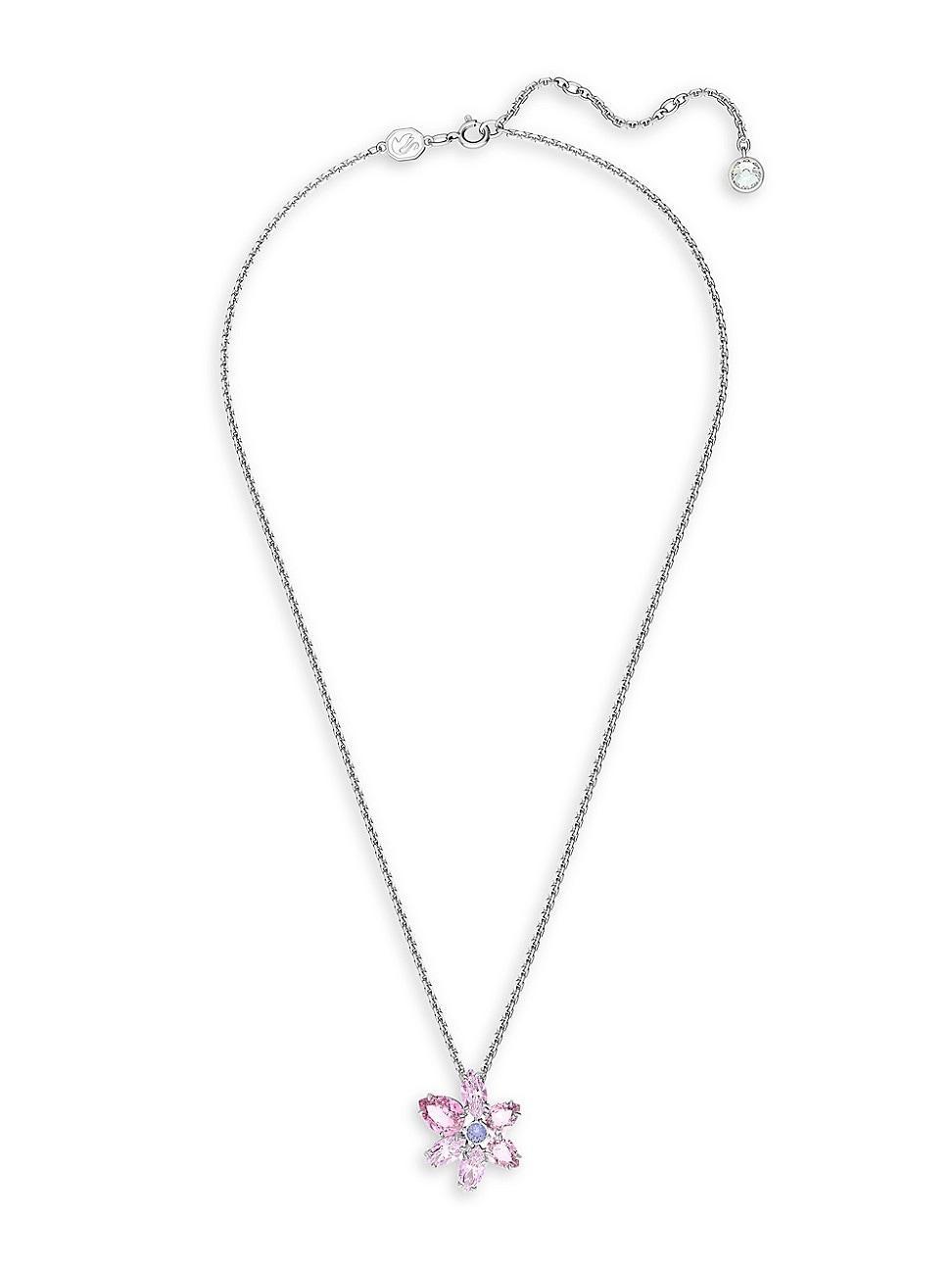 Womens Gema Rhodium-Plated & Crystal Flower Pendant Necklace Product Image