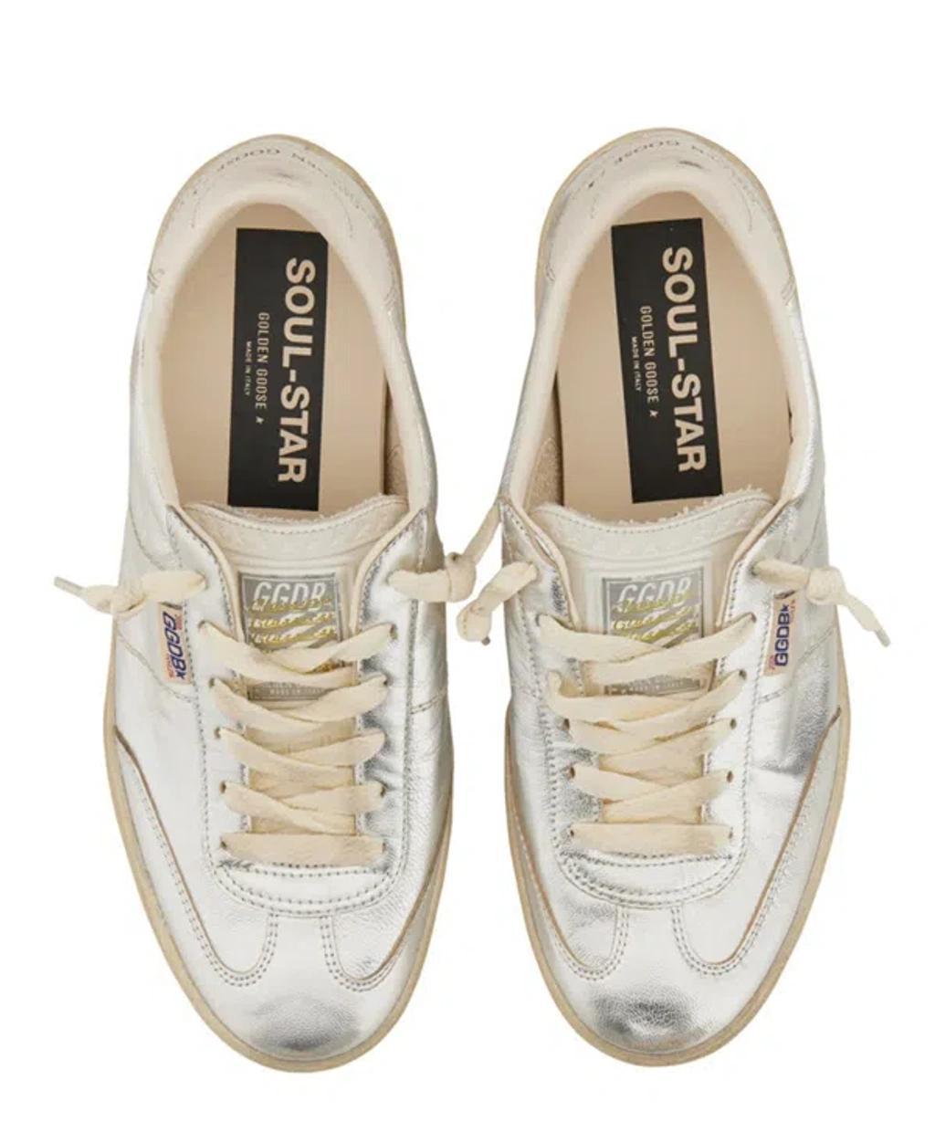 Soul-star Distressed Metallic Leather Sneakers In Silver Product Image