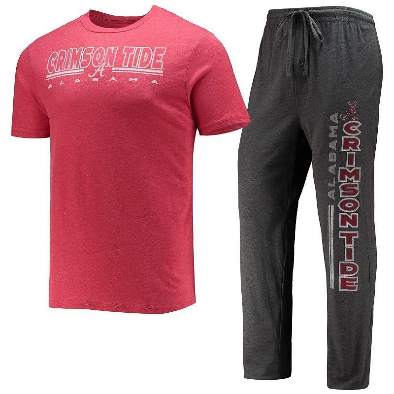 Mens Concepts Sport Heathered Charcoal/Crimson Alabama Crimson Tide Meter T-Shirt & Pants Sleep Set Product Image