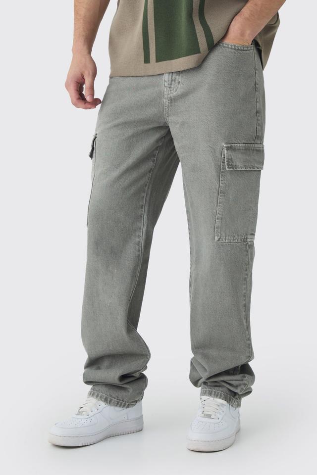 Tall Overdye Relaxed Fit Cargo Jeans | boohooMAN USA Product Image