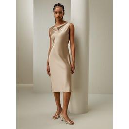 Cowl-Neck Watershine Silk Midi Dress Product Image