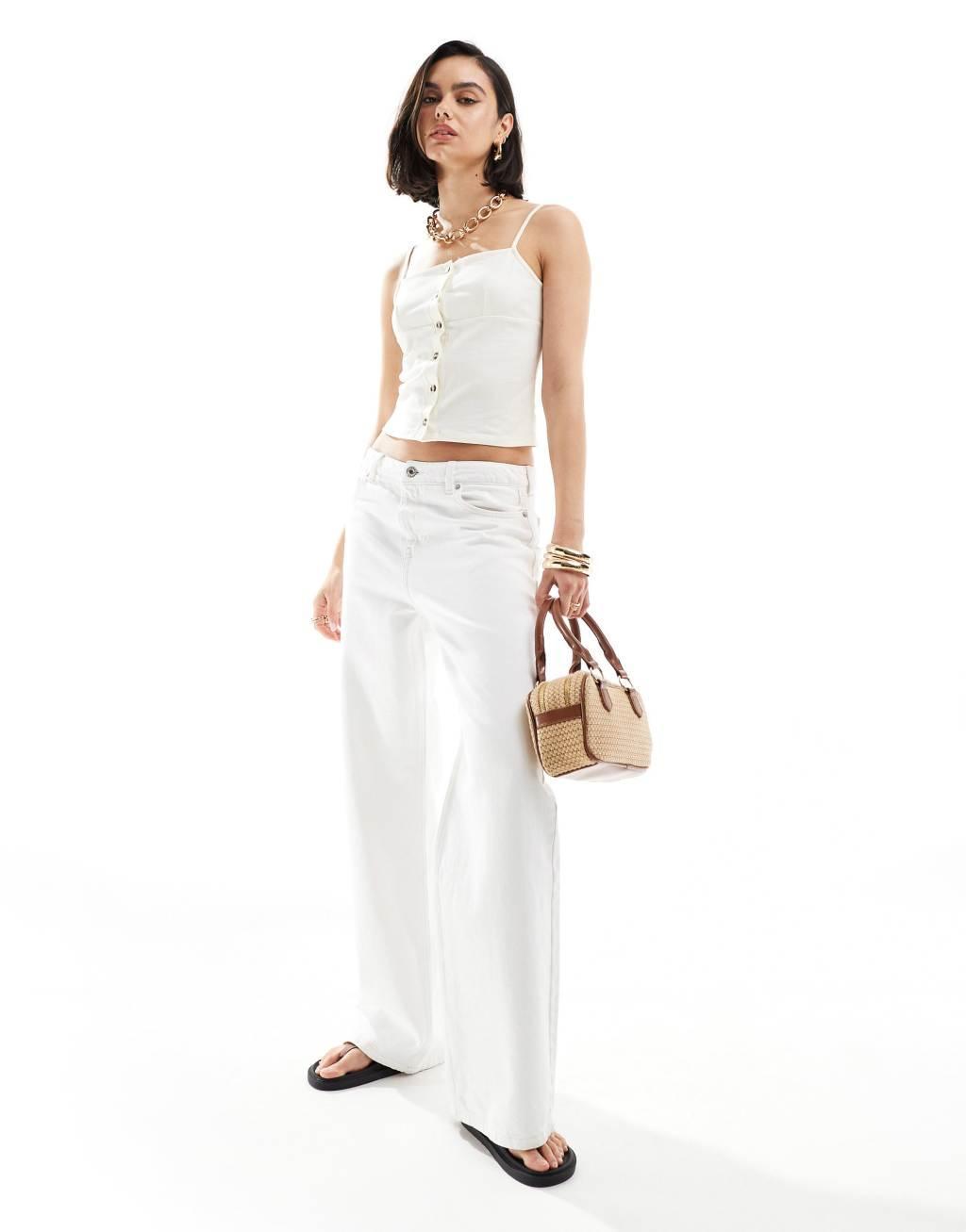 ASOS DESIGN horn button cami tank top in cream Product Image