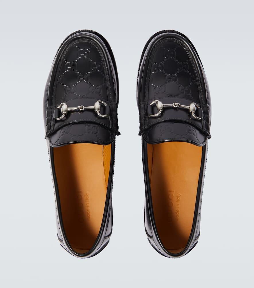 GUCCI Horsebit Debossed Gg Leather Loafers In Black Product Image