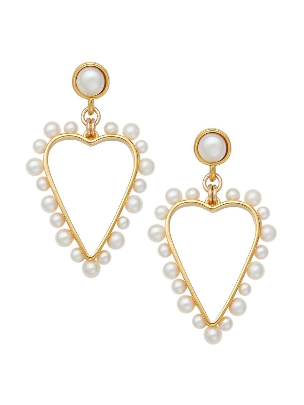 Womens Pearla 24K-Gold-Plated & Freshwater Pearl Heart Drop Earrings Product Image