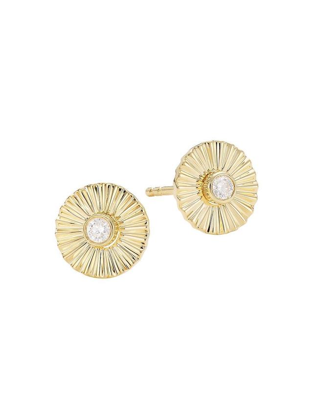 Womens Stripe 14K Yellow Gold & 0.07 TCW Diamond Stud Earrings Product Image