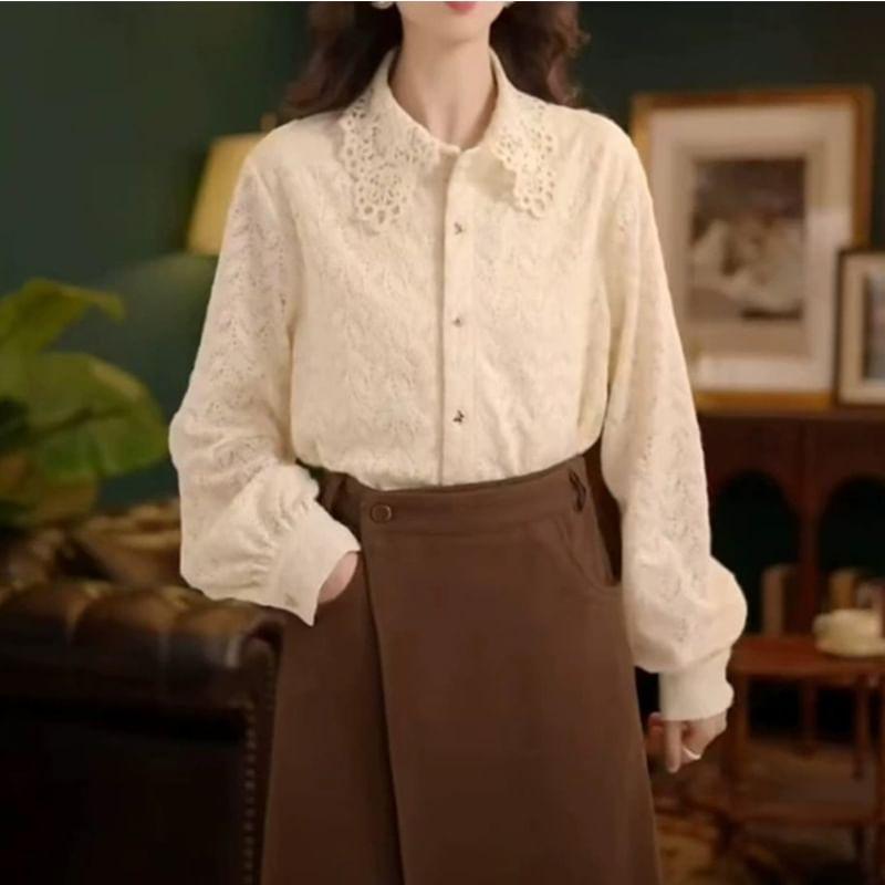 Puff-Sleeve Lace Shirt Product Image