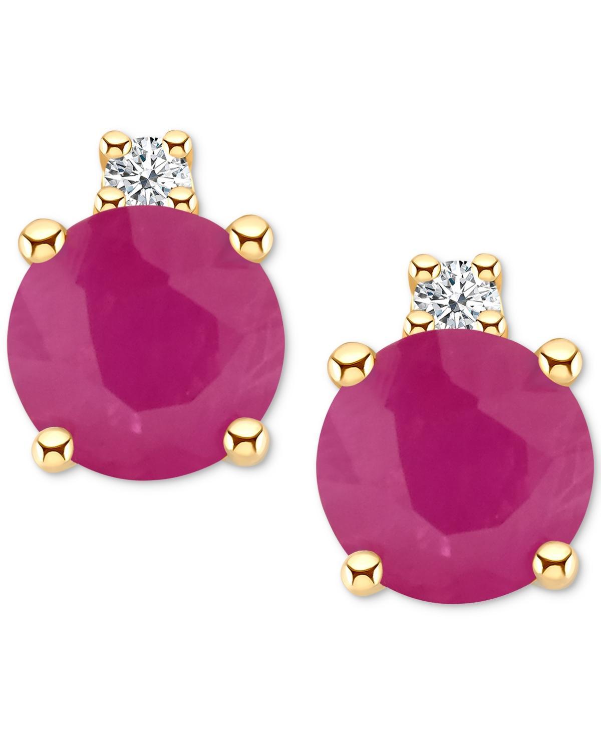 14k Gold 4 mm Round Birthstone & 1/10 Carat T.W. Diamond Stud Earrings, Womens, Purple Feb Product Image