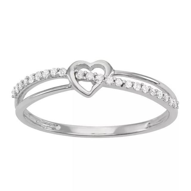 HDI Sterling Silver 1/10 Carat T.W. Diamond Crossover Heart Band, Womens White Product Image