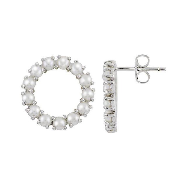 Sterling Silver Freshwater Cultured Pearl Circle Earrings, Womens, White Product Image