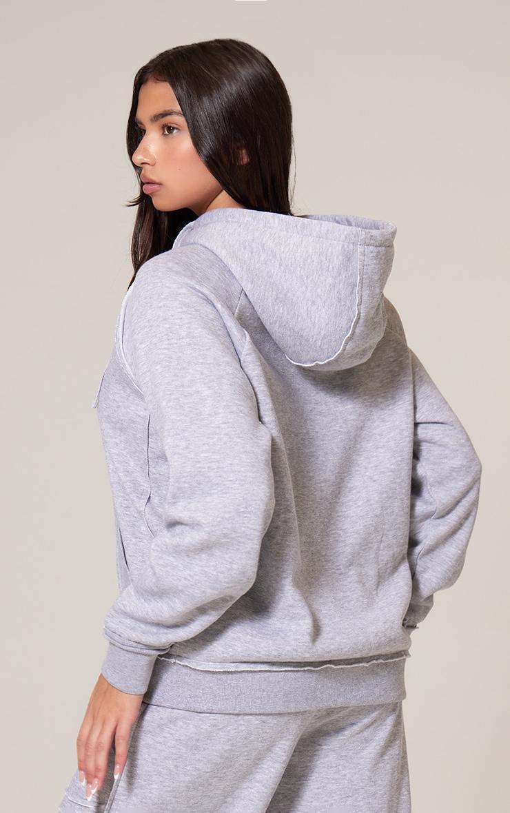 Grey Marl Exposed Seam Detail Zip Up Hoodie Product Image