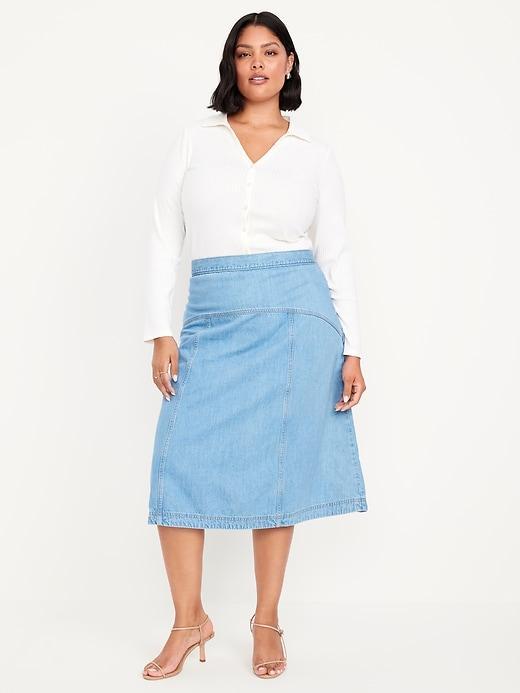 Mid-Rise Jean Midi Skirt Product Image