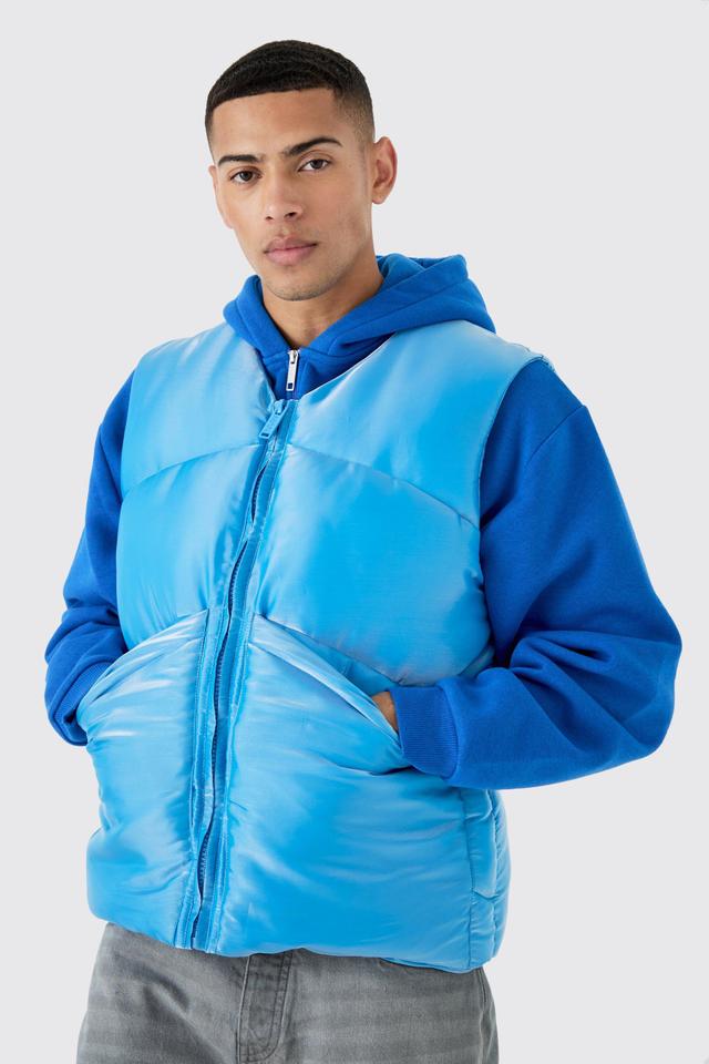 Liquid Metallic Nylon Padded Gilet | boohooMAN USA Product Image