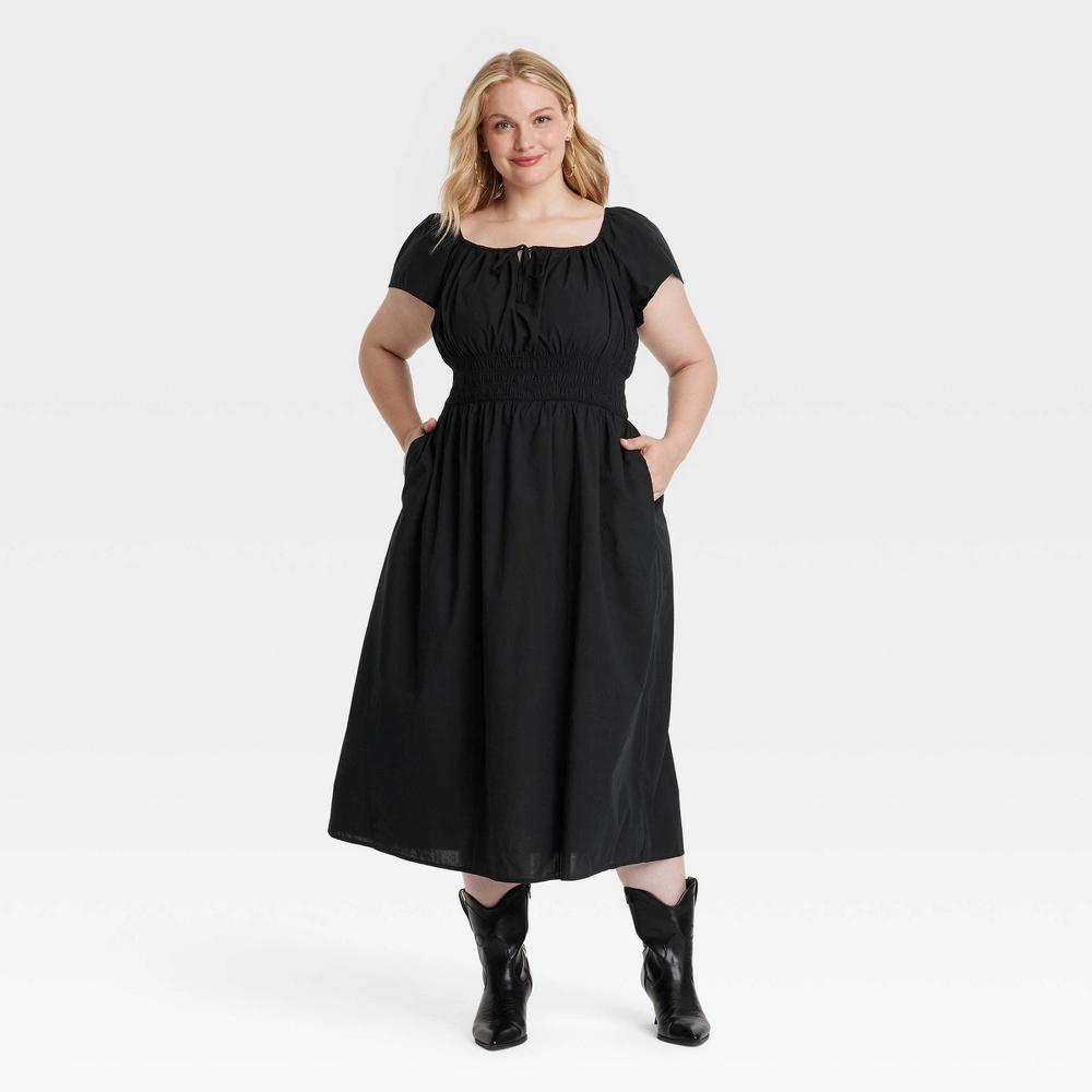 Womens Smocked Flutter Sleeve Midi A-Line Dress - Universal Thread Black 4X Product Image