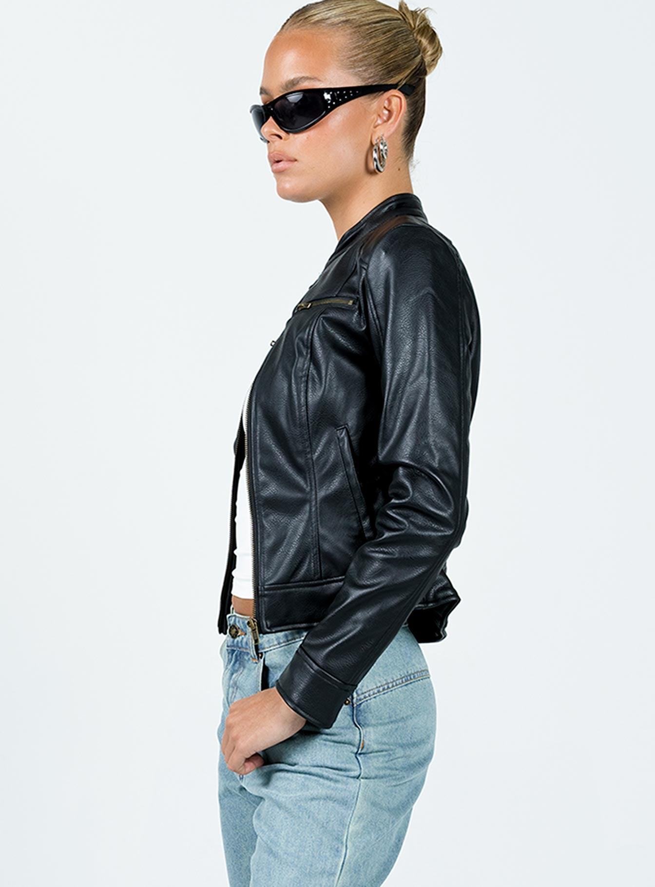 Pottsville Faux Leather Moto Jacket Black Product Image