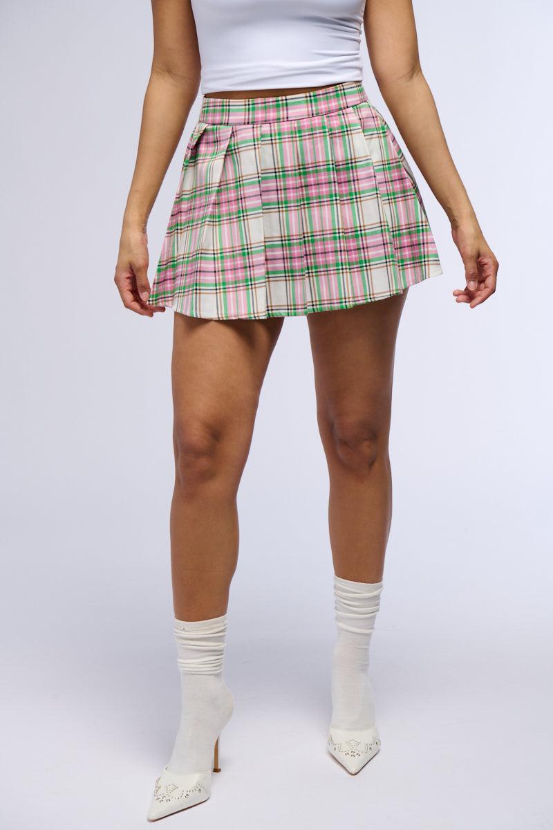 NICKI PLAID PLEATED MINI SKIRT Product Image