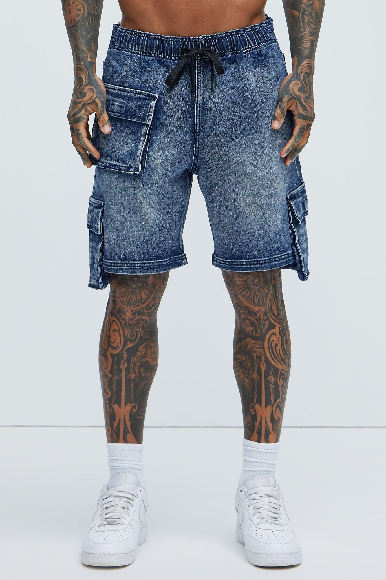 Kickin' It Cargo Denim Shorts - Navy Product Image