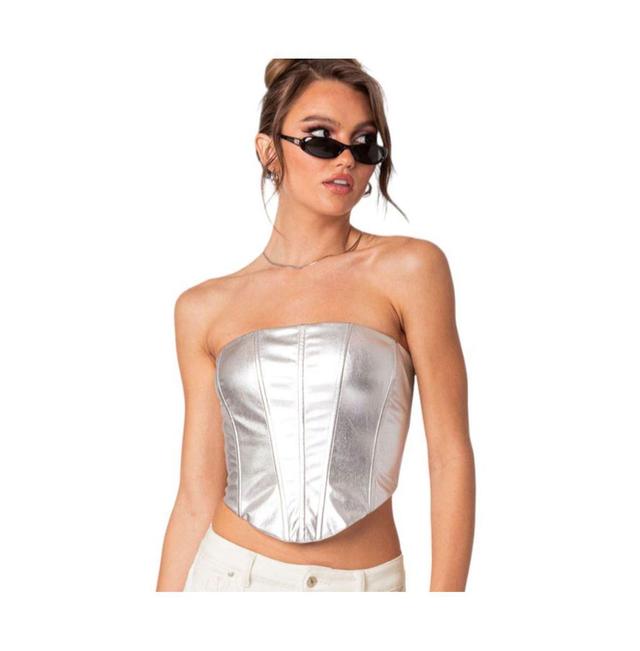 Womens Mabel metallic faux leather corset top Product Image