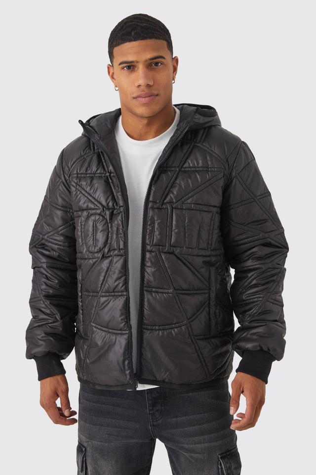 Homme Quilted Puffer With Hood | boohooMAN USA Product Image