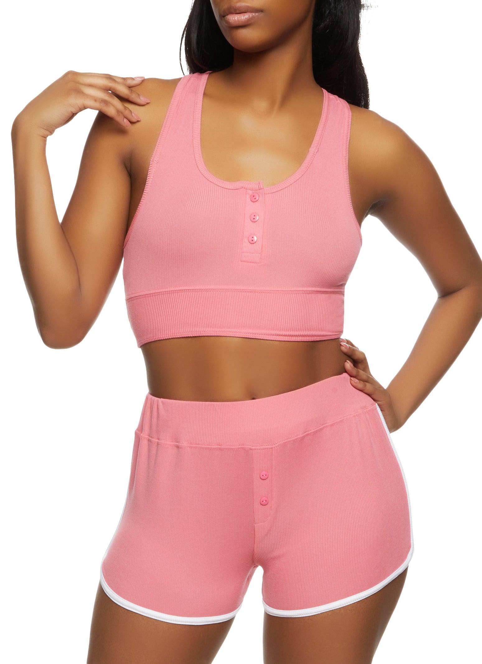 Womens Rib Knit Button Detail Pajama Bralette and Shorts Product Image