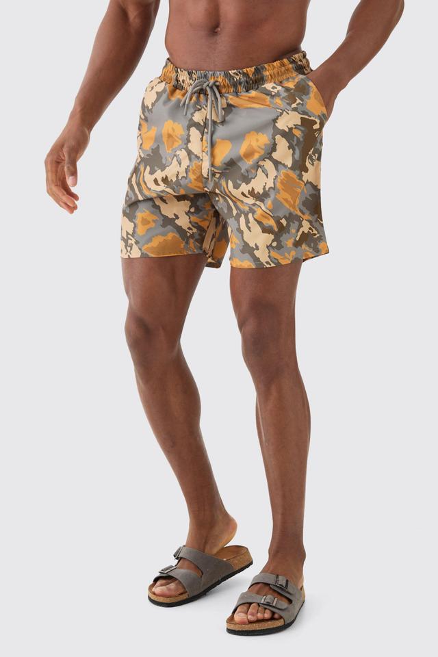 Mens Brown Mid Length Camo Swim Short, Brown Product Image