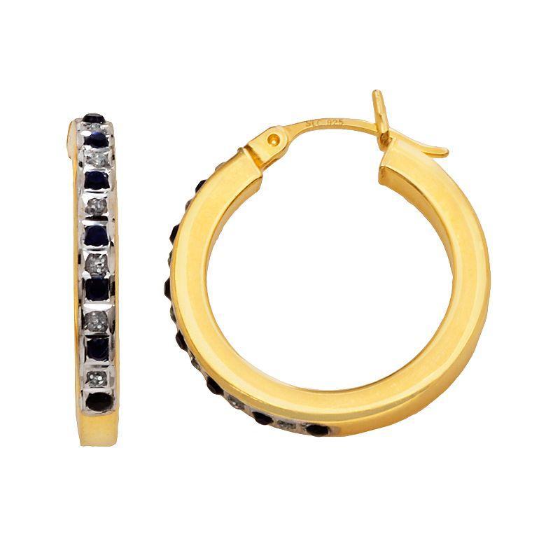 18k Gold-Over-Silver Sapphire Hoop Earrings, Womens Product Image