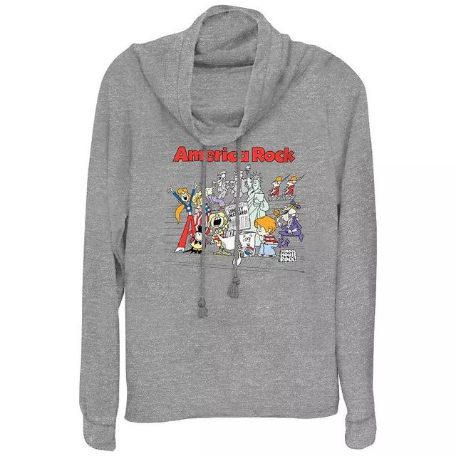 Disneys Schoolhouse Rock! America Rock Plus Size Cowlneck Graphic Lightweight Long Sleeve, Womens Gray Grey Product Image