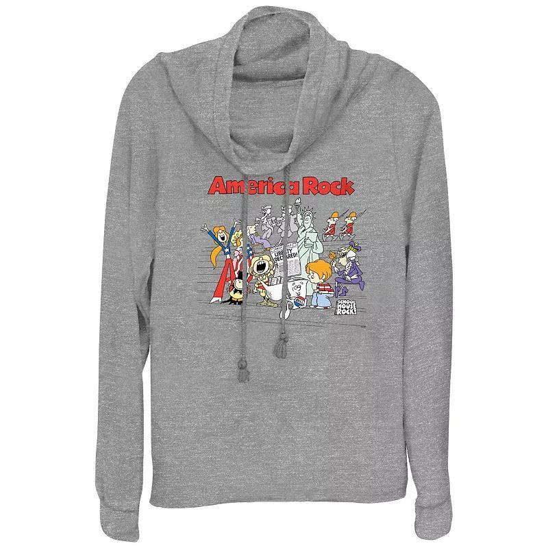 Disneys Schoolhouse Rock! America Rock Womens Cowlneck Graphic Lightweight Long Sleeve Gray Grey Product Image