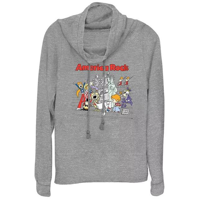 Disneys Schoolhouse Rock! America Rock Womens Cowlneck Graphic Lightweight Long Sleeve Gray Grey Product Image