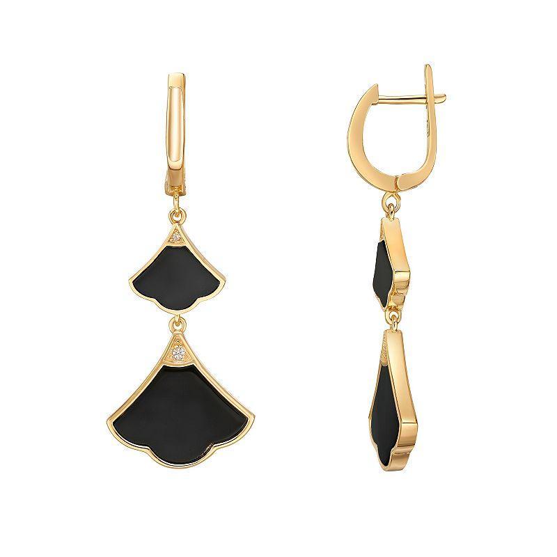 Gemminded Gold Over Sterling Silver Black Onyx & Cubic Zirconia Double Drop Earrings, Womens, Gold Tone Product Image