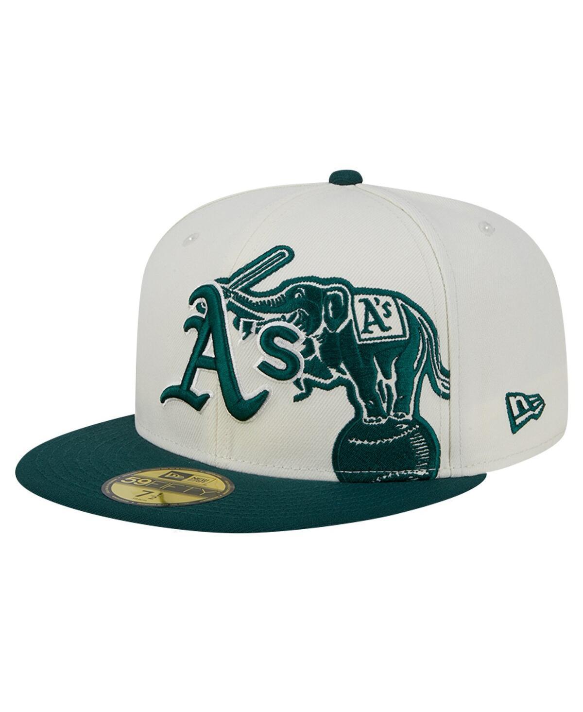 New Era Mens Cream Oakland Athletics Lonestar 59FIFTY Fitted Hat - Cream, Green Product Image