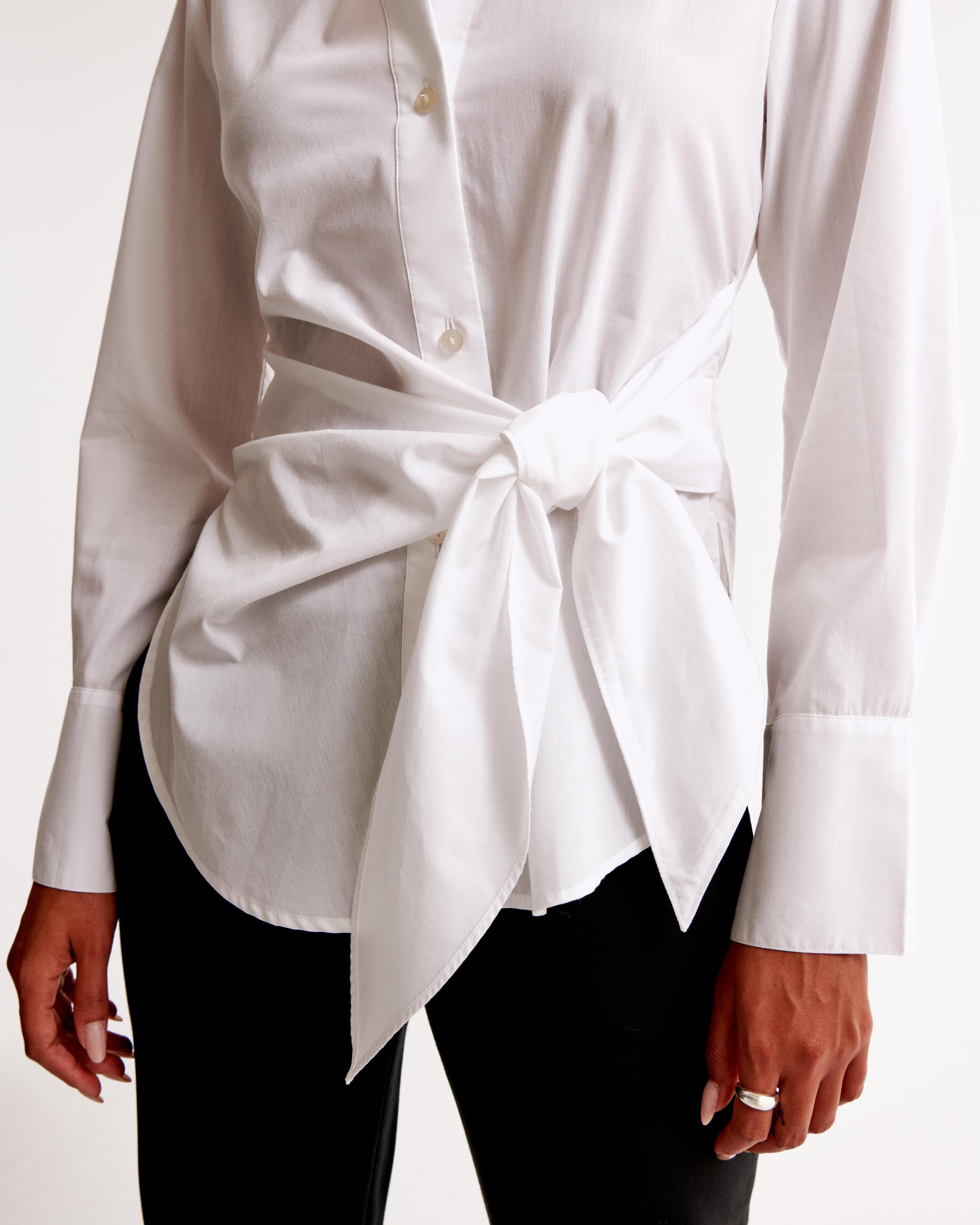 Long-Sleeve Relaxed Side-Tie Shirt Product Image