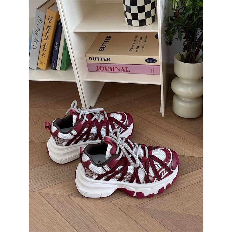 Striped Lace-Up Platform Sneakers Product Image