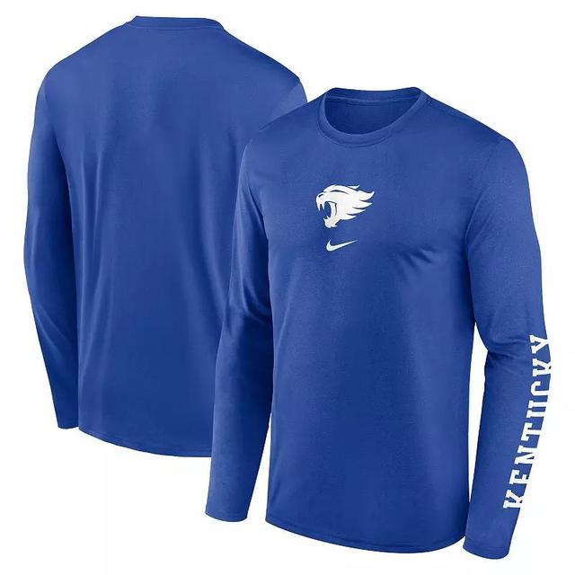 Mens Nike Royal Kentucky Wildcats Primetime Center Lockup Two-Hit Legend Long Sleeve T-Shirt Product Image