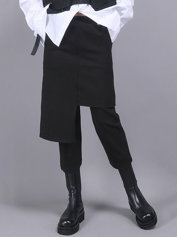 Black Empire False Two Asymmetric 9 Points Culottes Pants Product Image