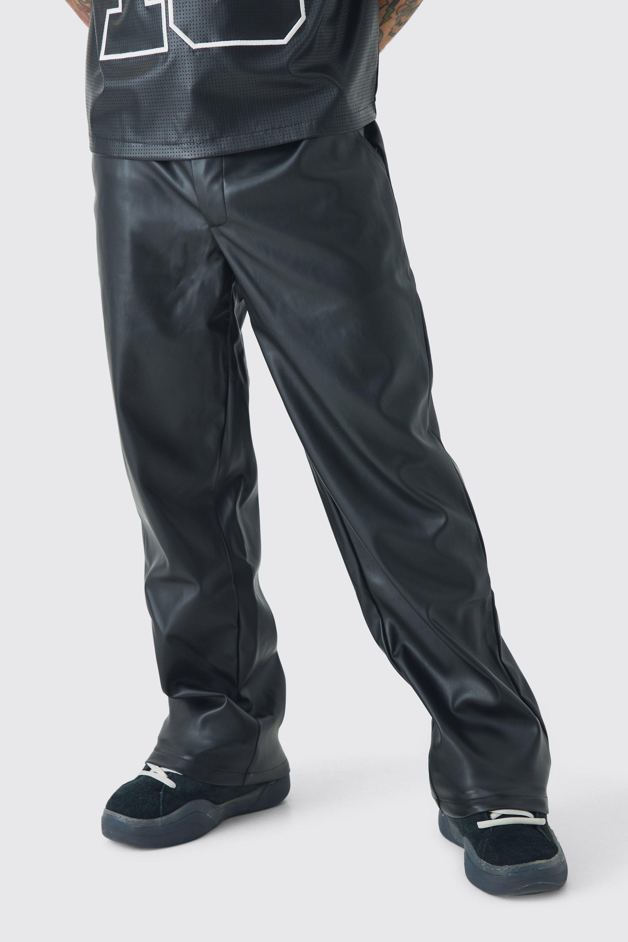 Mens Black Relaxed Fixed Waist PU Trouser, Black Product Image