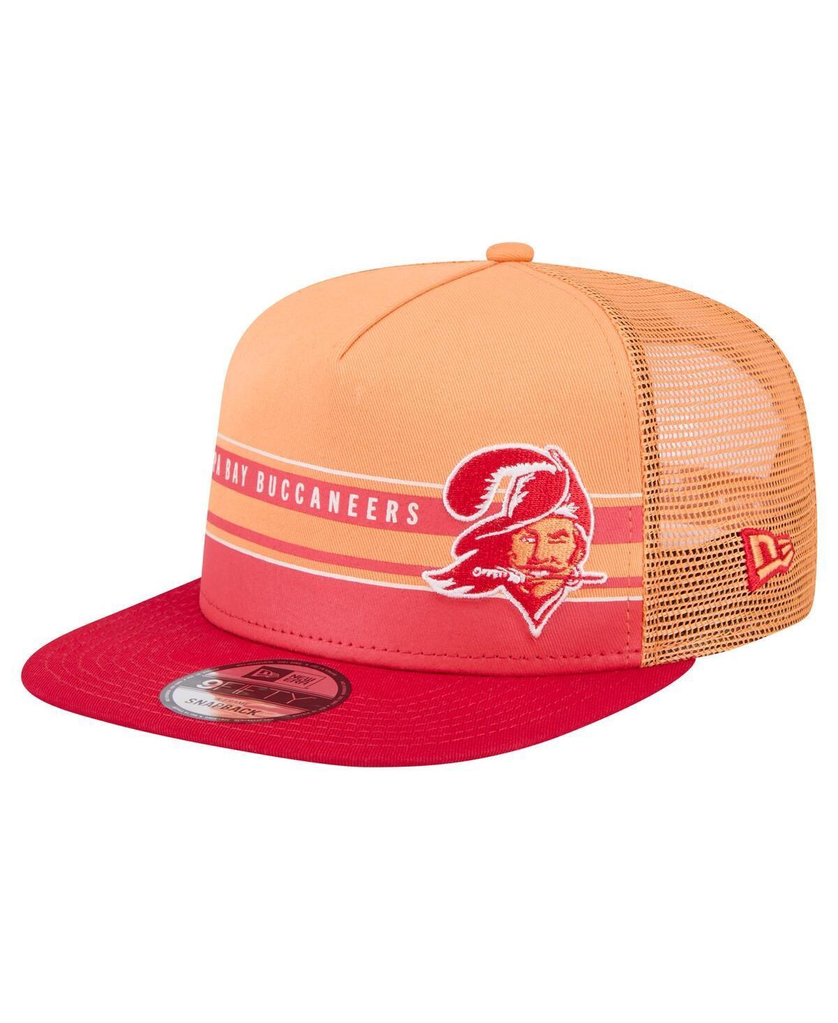 Mens New Era /Red Tampa Bay Buccaneers Half Stripe Trucker 9FIFTY Snapback Hat Product Image