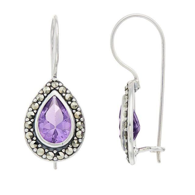 Tori Hill Sterling Silver Amethyst & Marcasite Teardrop Earrings, Womens Product Image