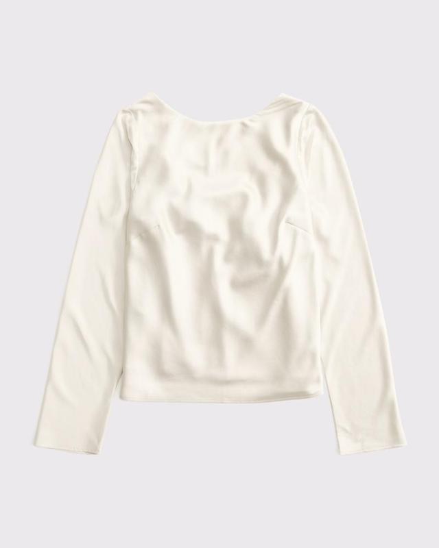 Long-Sleeve Satin Cowl-Back Top Product Image