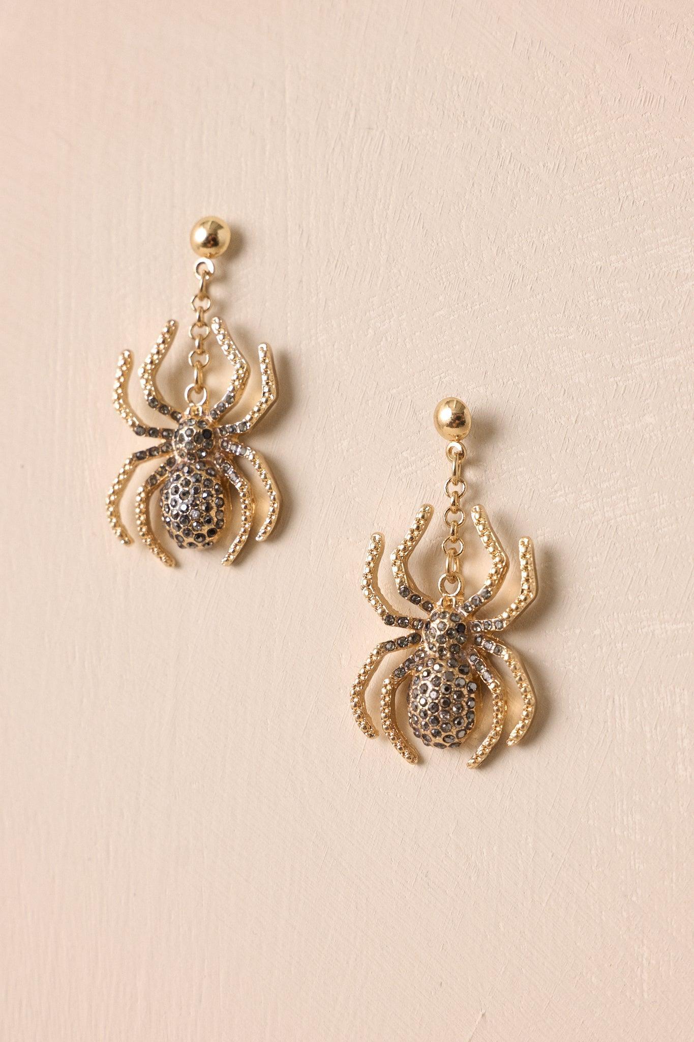 Stopping by Woods Gold & Rhinestone Spider Earrings Product Image