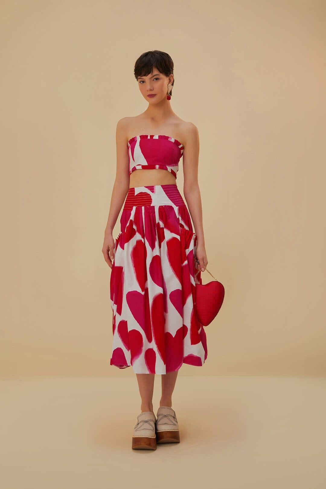 Off-White Painted Hearts Midi Skirt, PAINTED HEARTS OFF-WHITE / S Product Image