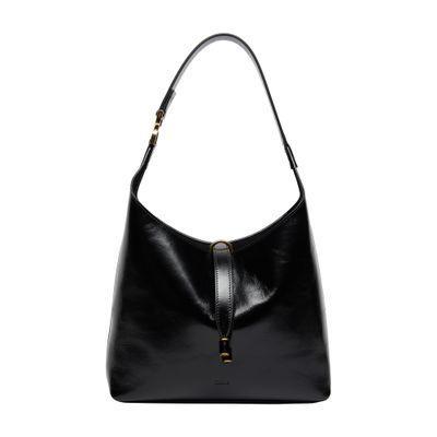 Marcie Small Glossy Leather Hobo Bag In Black Product Image