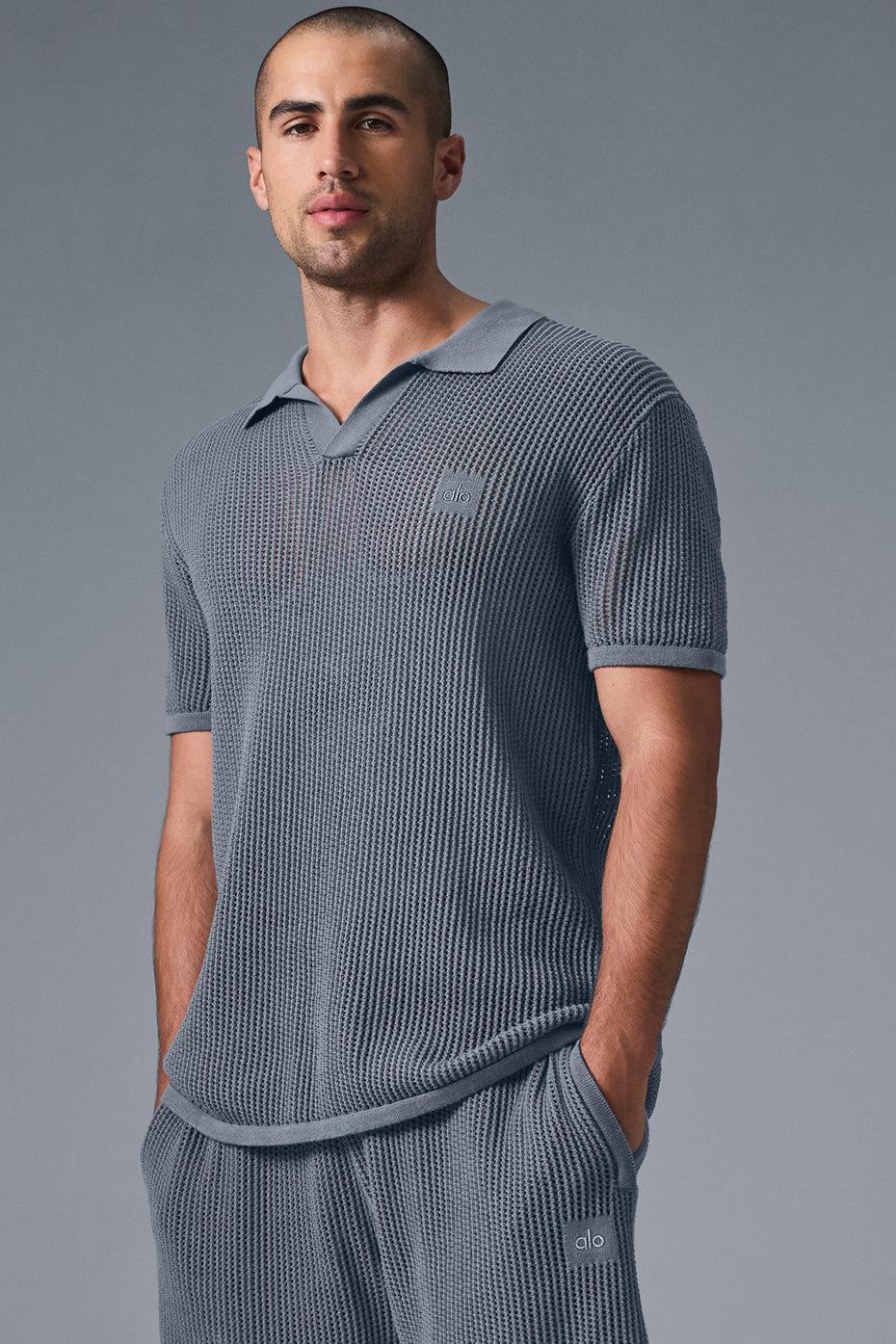 Open-Knit Polo - Steel Grey Male Product Image